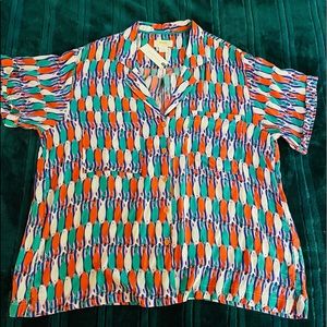 Maeve short sleeve button down blouse sz.L Anthropologie